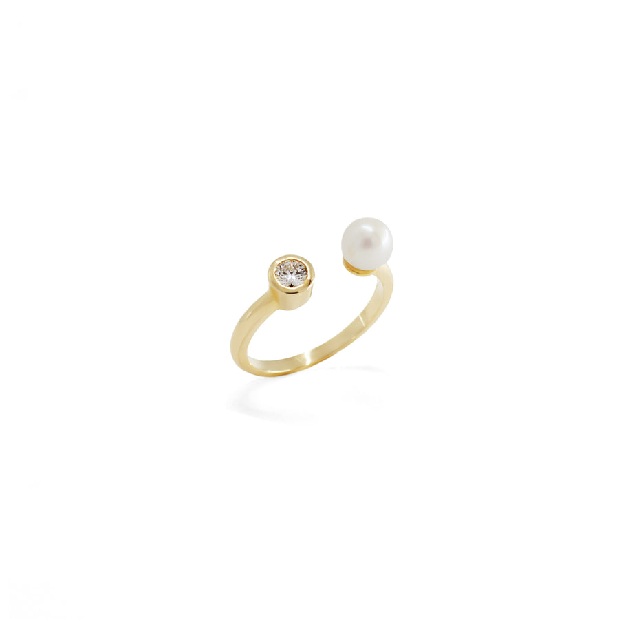 Anillo Perla con Diamante en Bisel